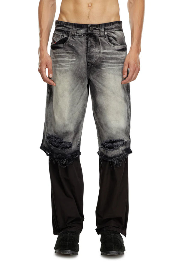 5-pocket pants with layered leg