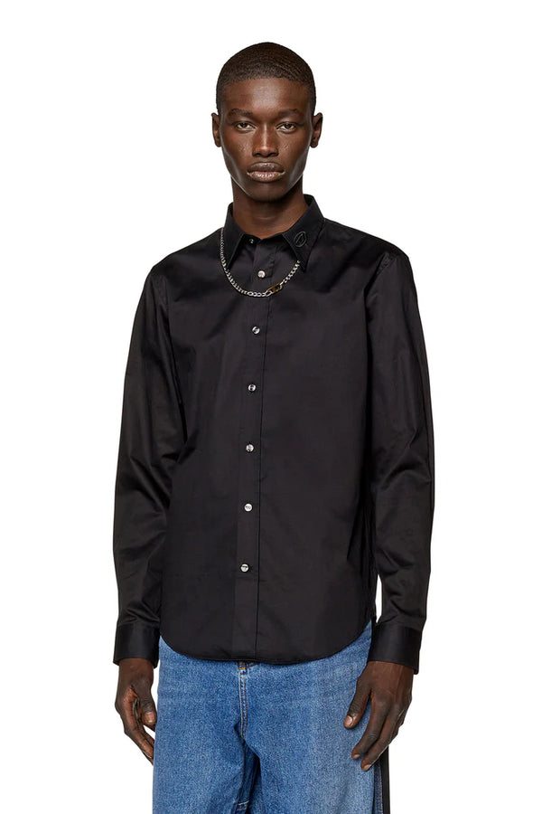 Micro-twill shirt with tonal embroidery