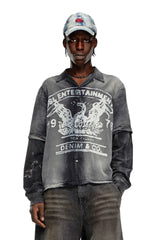 Faded bowling shirt with logo graphic