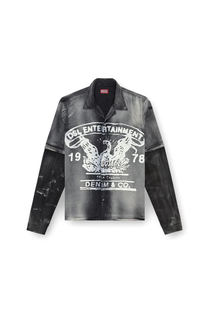 Faded bowling shirt with logo graphic