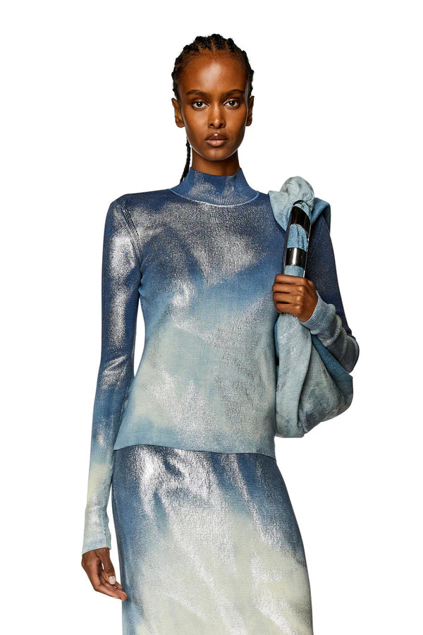 Knit top with metallic effects