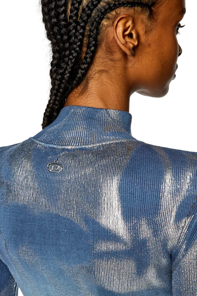 Knit top with metallic effects