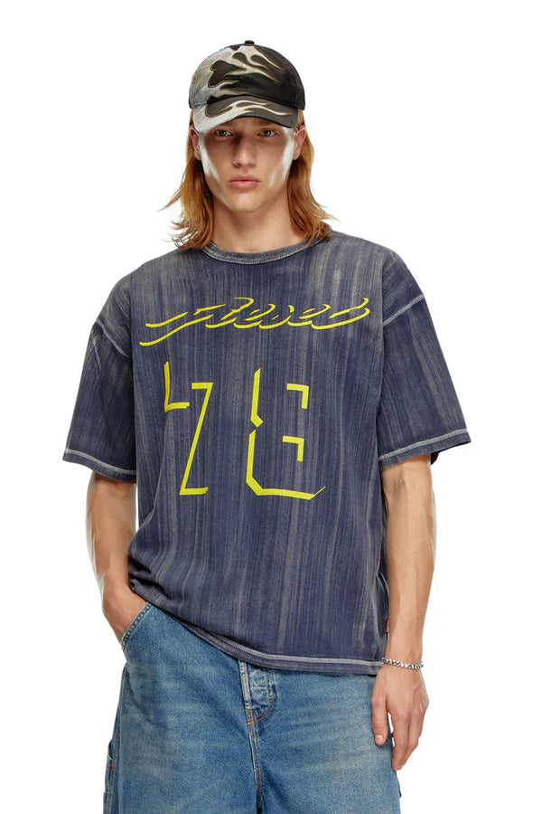Treated T-shirt with flocked logo