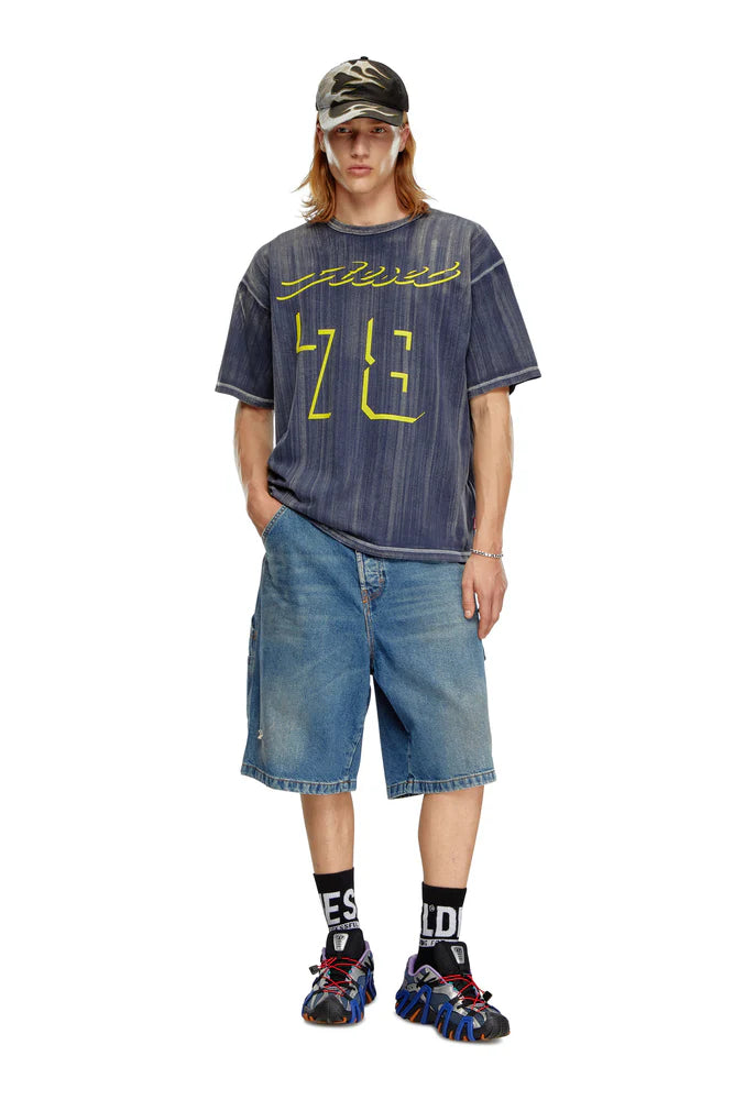 Treated T-shirt with flocked logo