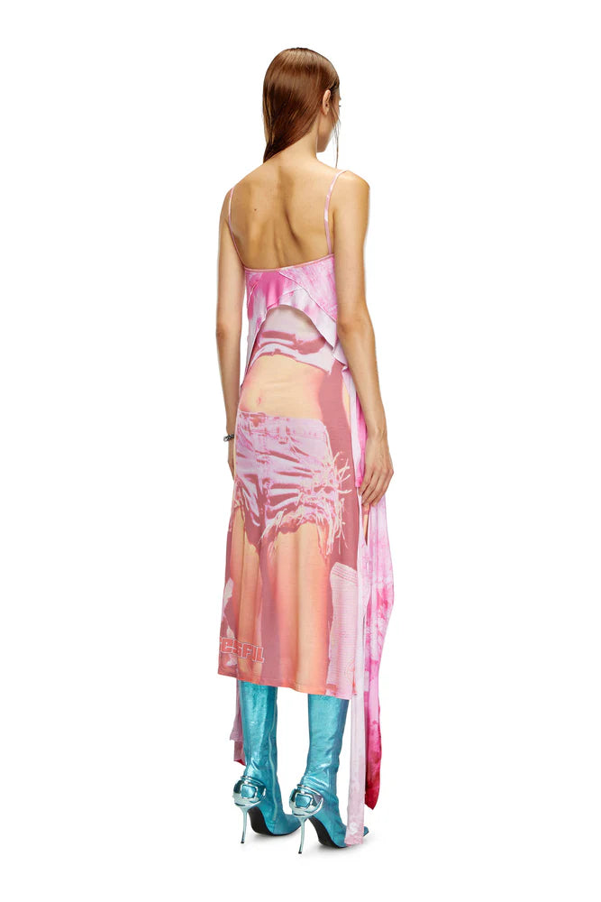 Midi dress with asymmetric overlay