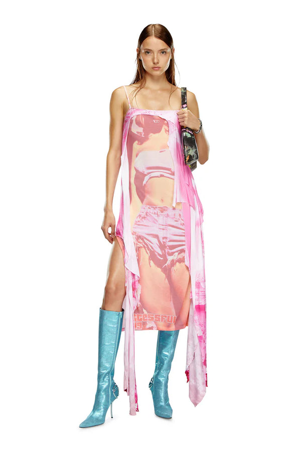 Midi dress with asymmetric overlay