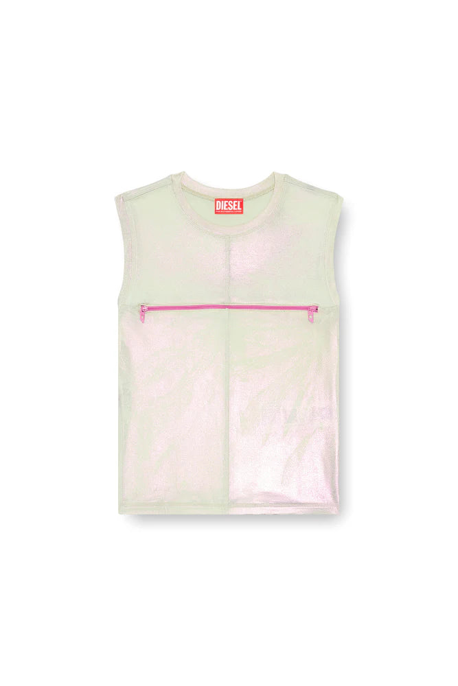 Metallic tank top with chest slit