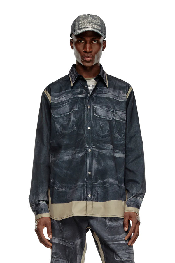 Twill shirt with trompe l'oeil print