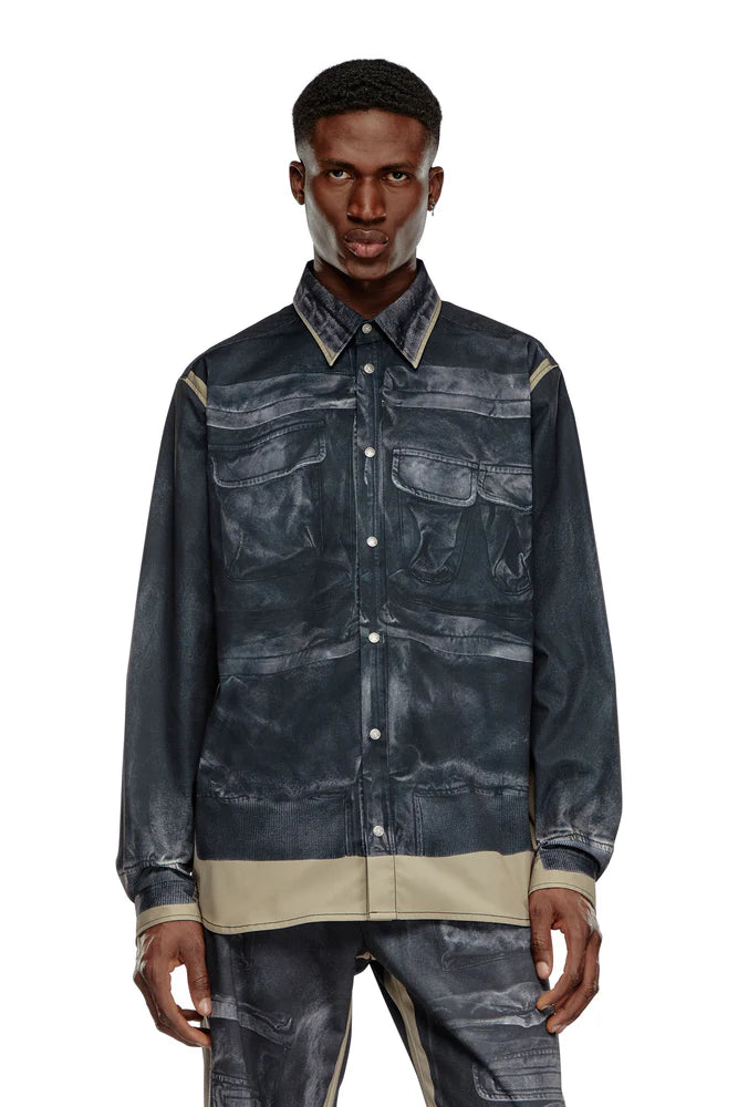 Twill shirt with trompe l'oeil print