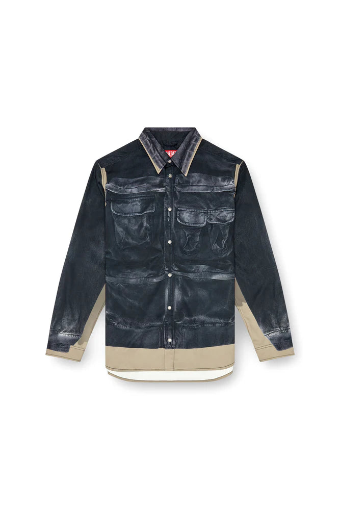 Twill shirt with trompe l'oeil print