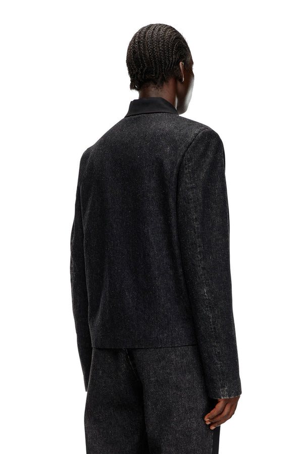 Blouson jacket in wool blend and denim