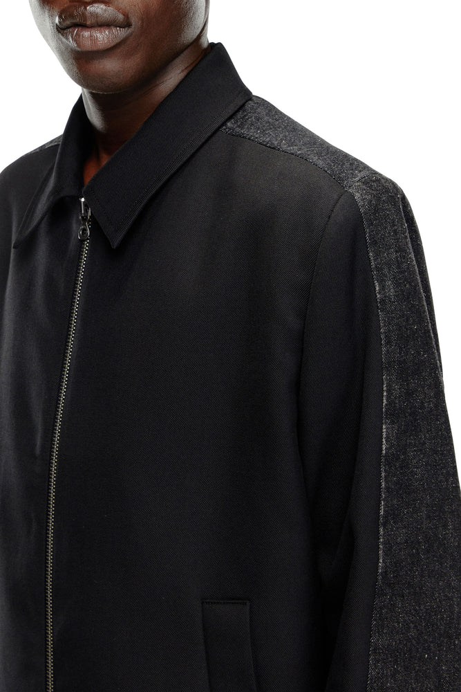 Blouson jacket in wool blend and denim