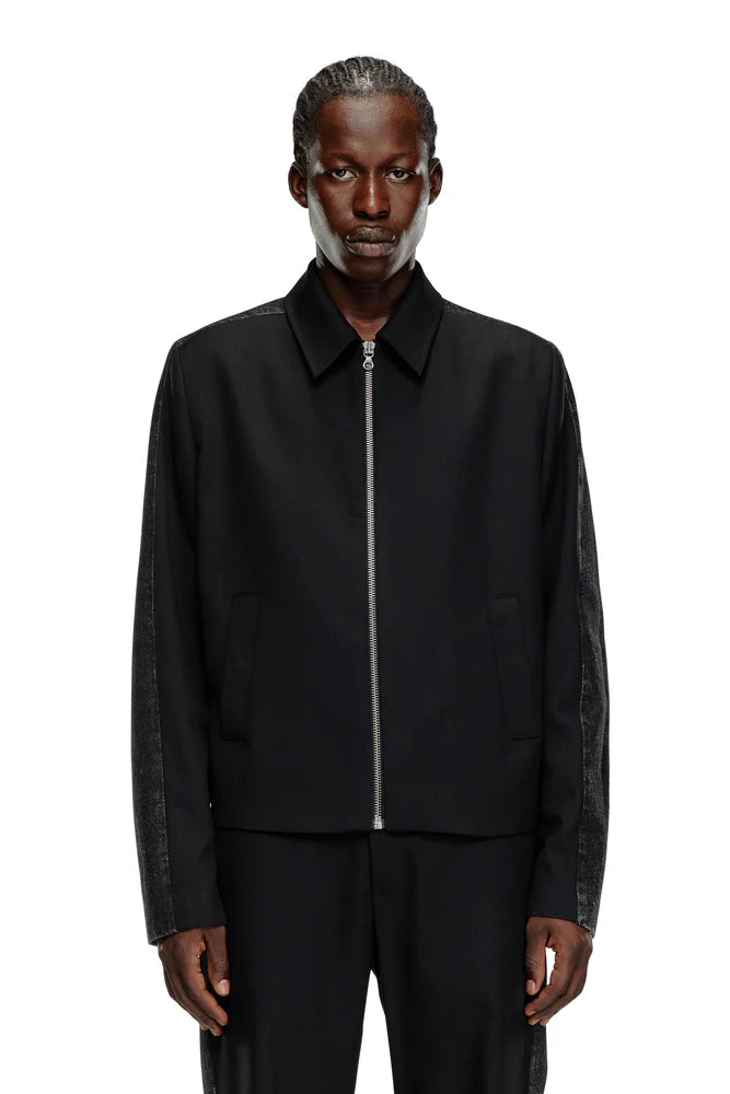Blouson jacket in wool blend and denim
