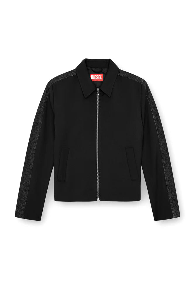 Blouson jacket in wool blend and denim