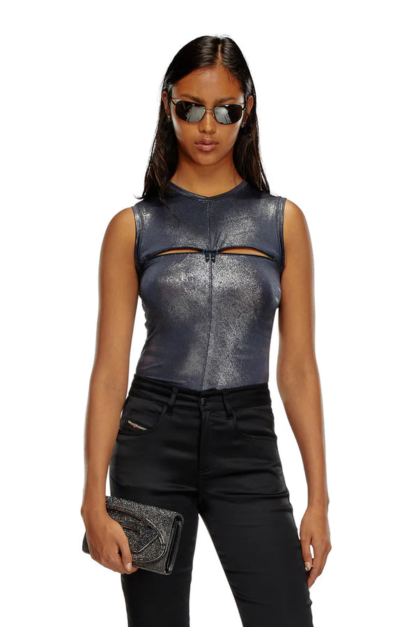 Metallic Tank Top With Chest Slit