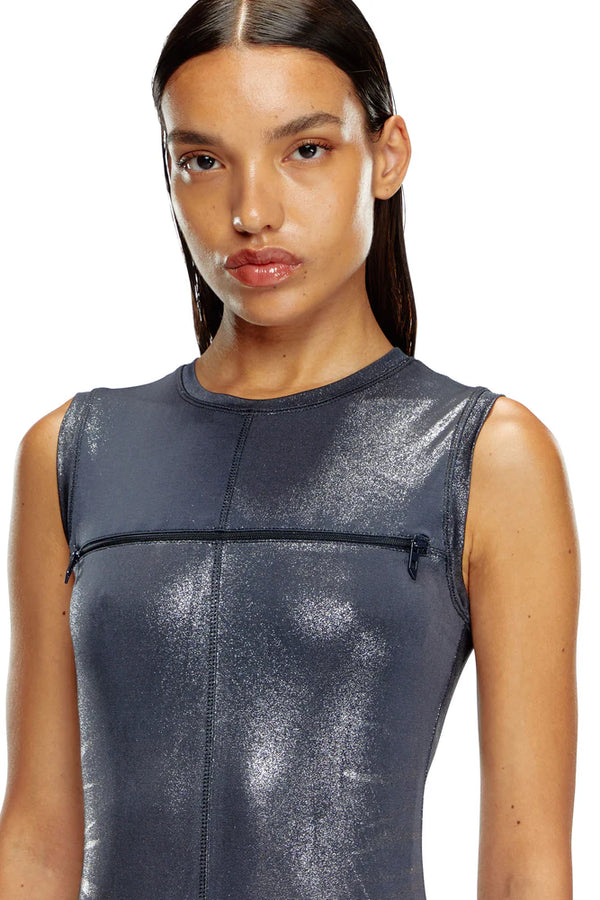 Long Metallic Dress With Zip Details