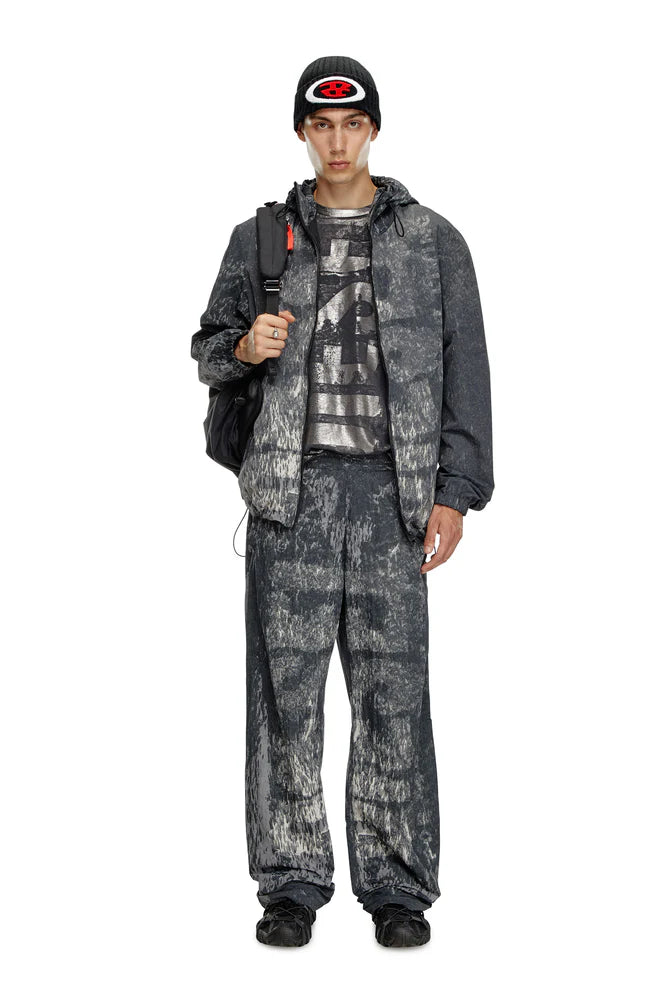 Printed Trousers In Wrinkled Nylon