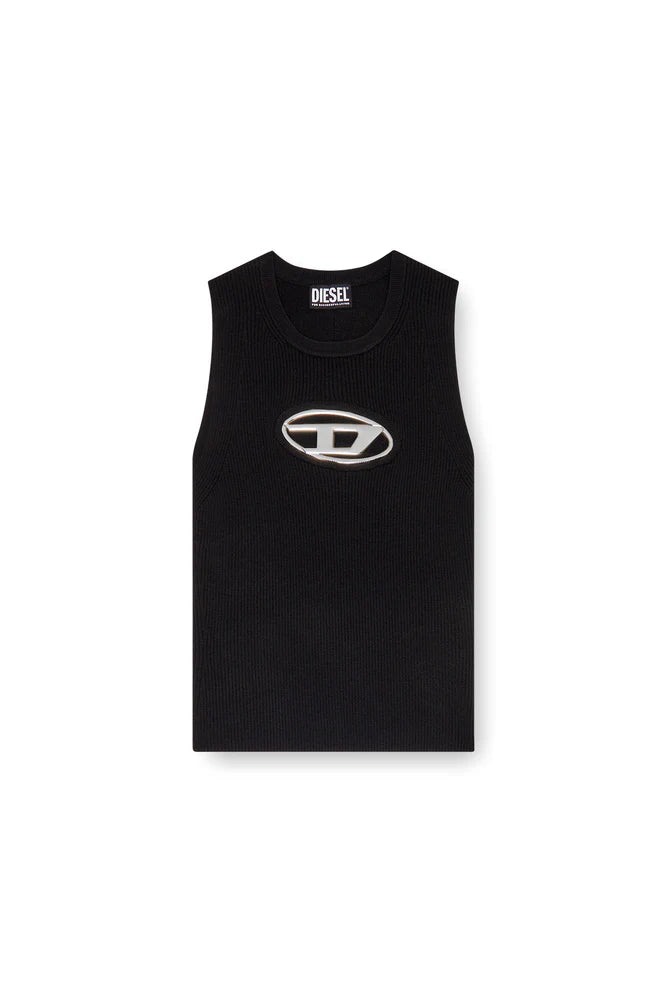 Cut-Out Knit Top With Logo Plaque