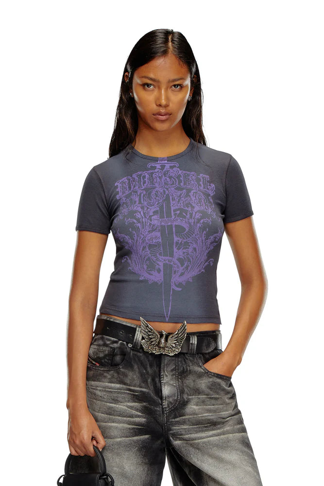 Ribbed T-Shirt With Diesel Sword Print