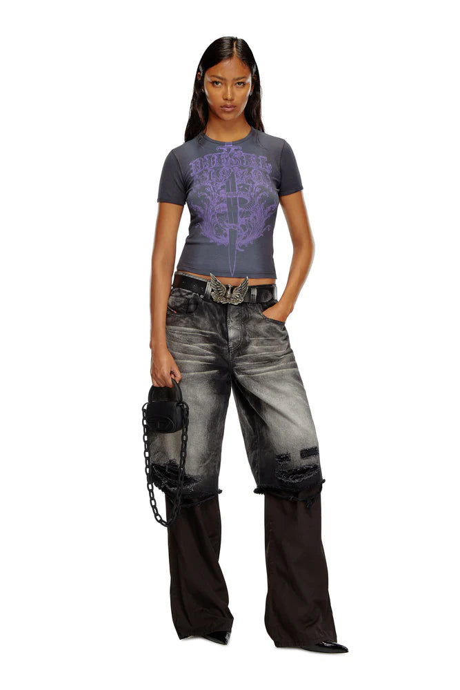 Ribbed T-Shirt With Diesel Sword Print