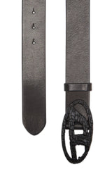 Smooth Leather Belt With Cracked D Buckle