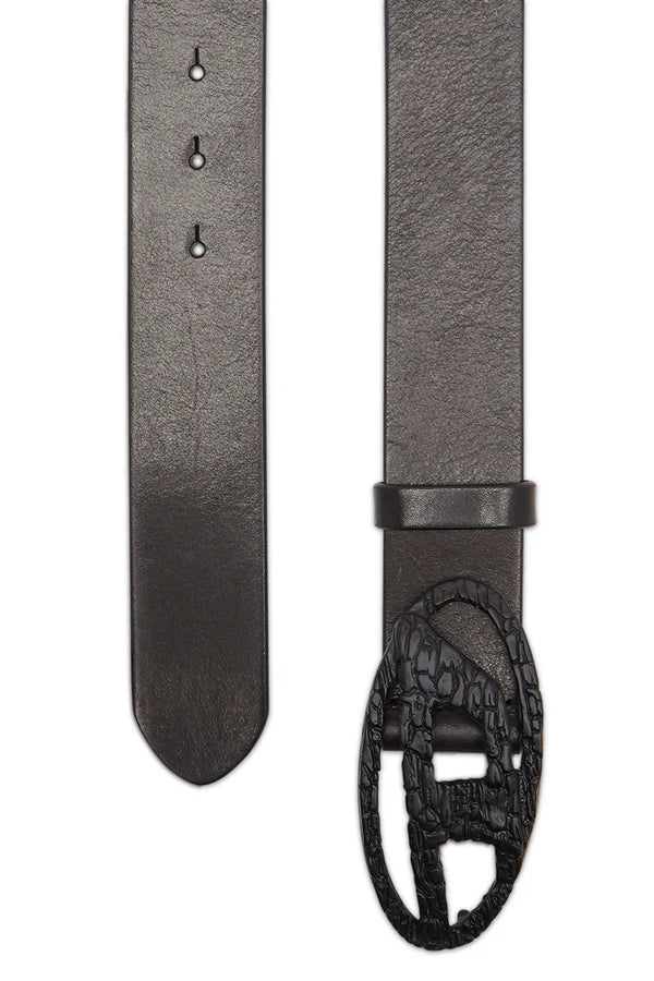 Smooth Leather Belt With Cracked D Buckle