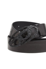 Smooth Leather Belt With Cracked D Buckle