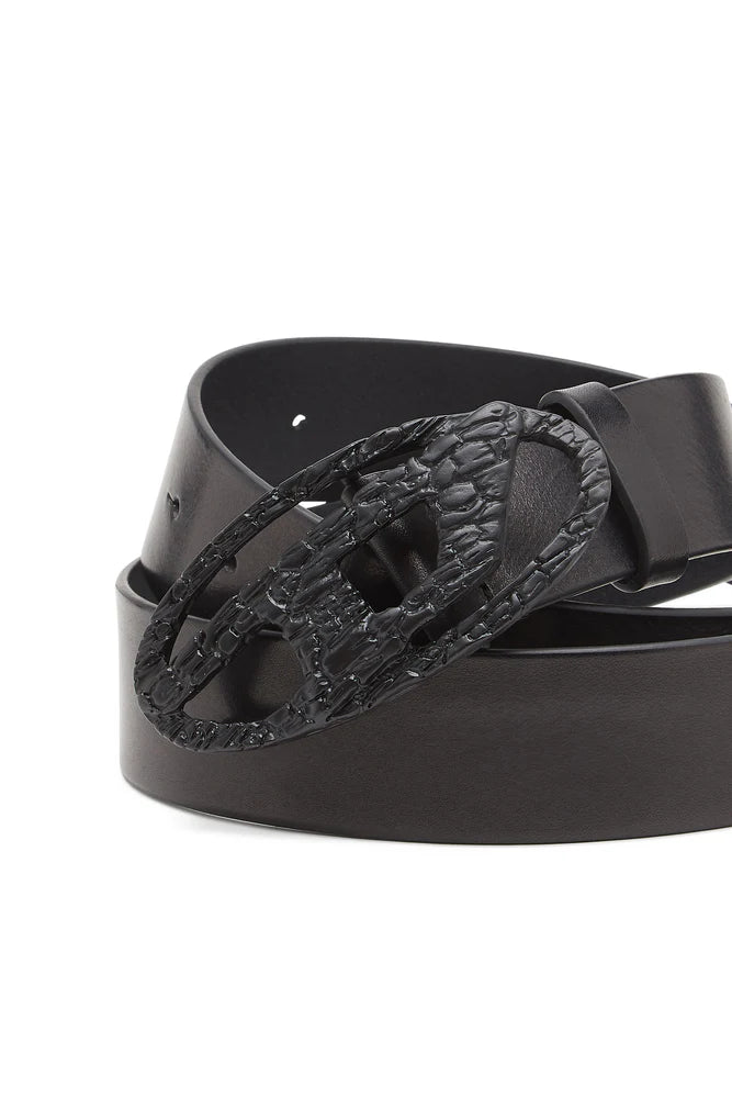 Smooth Leather Belt With Cracked D Buckle