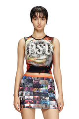 Cropped Tank Top With Fuzzy Logo