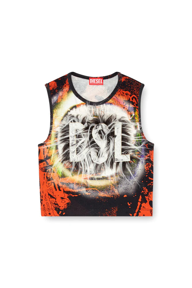 Cropped Tank Top With Fuzzy Logo