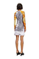 Printed Dress With Hair-Trimmed Neck