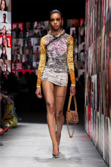 Printed Dress With Hair-Trimmed Neck