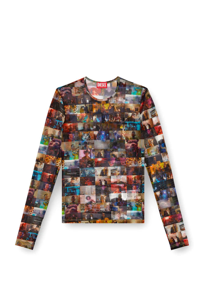 Stretch Tulle Top With Livestream Print