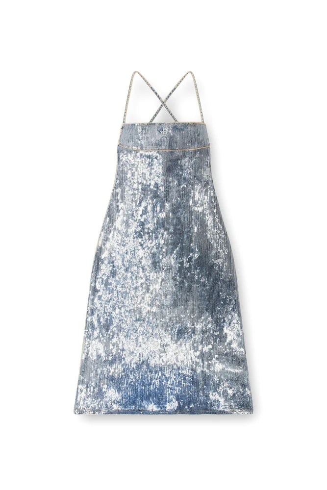Strappy denim midi dress with sequins
