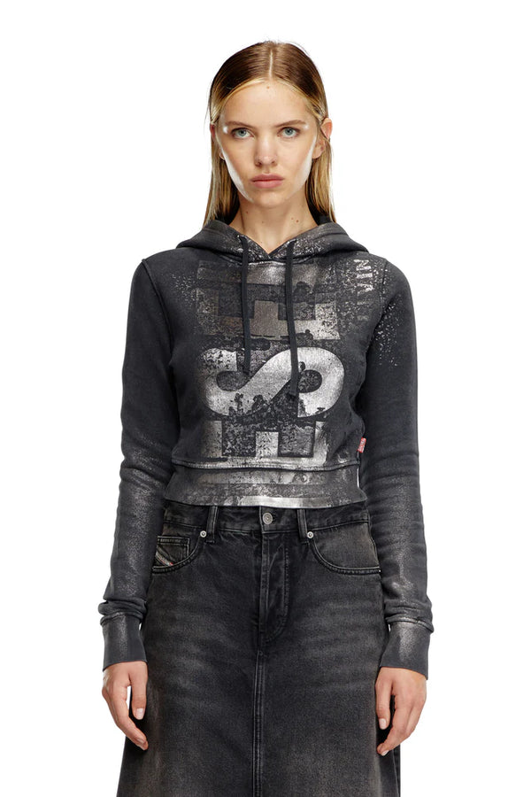 Cropped hoodie with metallic effects