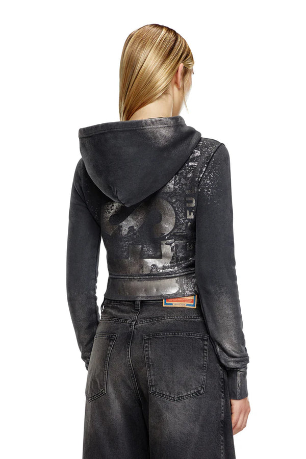 Cropped hoodie with metallic effects