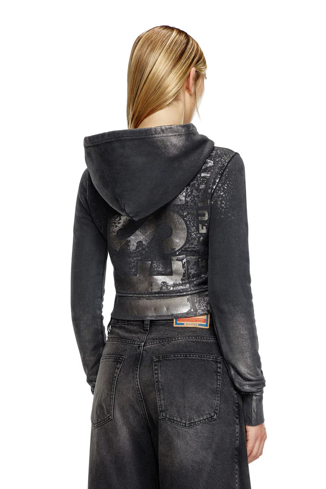 Cropped hoodie with metallic effects