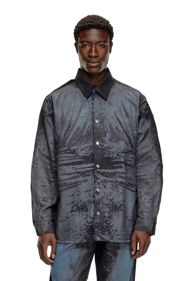 Shirt in peel-off denim and muslin