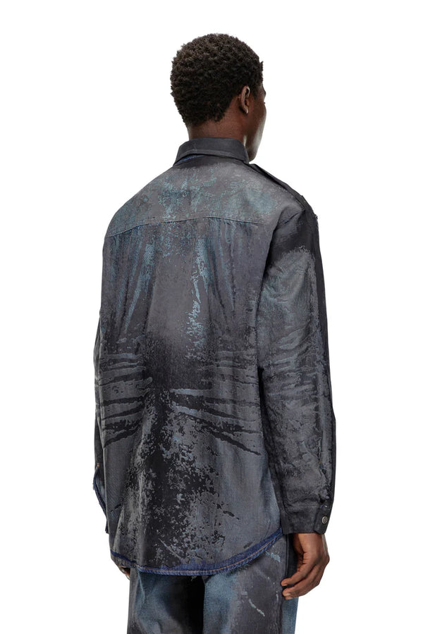 Shirt in peel-off denim and muslin
