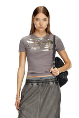 T-shirt with metallic flocked logo