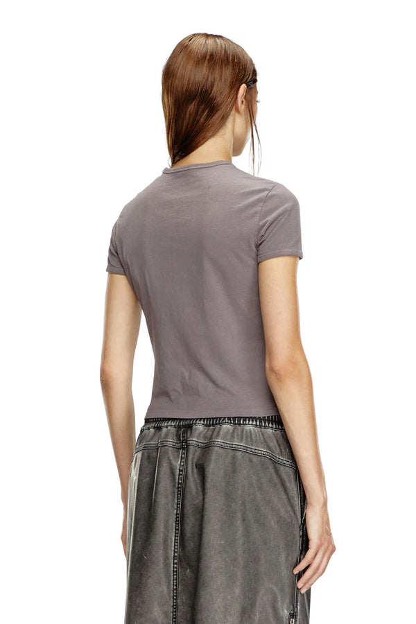 T-shirt with metallic flocked logo