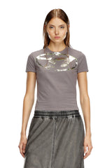 T-shirt with metallic flocked logo