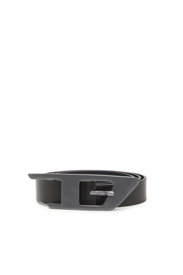 Leather belt with maxi D buckle