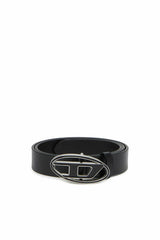 Leather belt with enamelled buckle