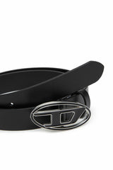 Leather belt with enamelled buckle