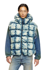 Tie-dyed denim puffer vest