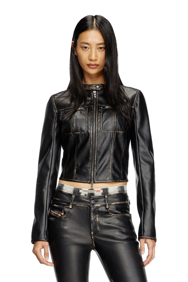 Cropped distressed biker jacket