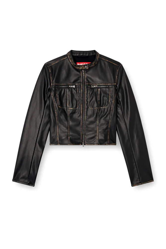 Cropped distressed biker jacket