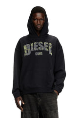 Hoodie with destroyed-effect logo print