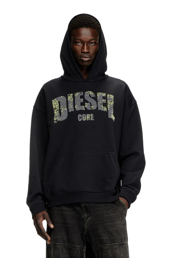 Hoodie with destroyed-effect logo print
